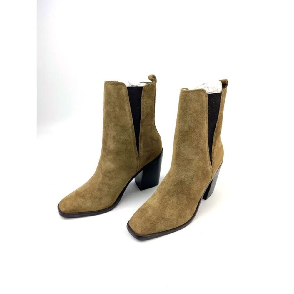MARC FISHER LTD Womens Beige Kristie Toe Stacked Heel Leather Booties 8.5 M